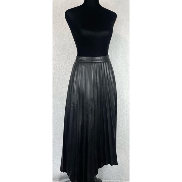 JONATHAN SIMKHAI • Black Vegan Leather Jayla Pleated Asymmetrical Midi Skirt, 2 - Picture 11 of 16